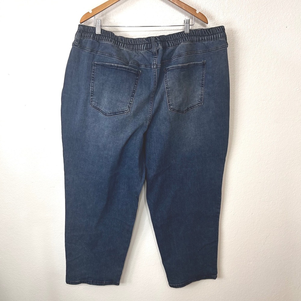 Terra & Sky Plus High Rise Crop Straight Leg Jeans Blue Elastic Back 3X 24W-26W - Picture 4 of 12
